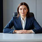 Home 13 ** "A professional businesswoman in a modest business suit, sitting at a desk in a modern office in Milan, fully clothed, appropriate attire, safe for work, perfect anatomy, natural proportions, professional photography, high quality."
**