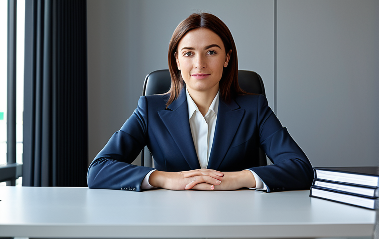 ** "A professional businesswoman in a modest business suit, sitting at a desk in a modern office in Milan, fully clothed, appropriate attire, safe for work, perfect anatomy, natural proportions, professional photography, high quality."
**