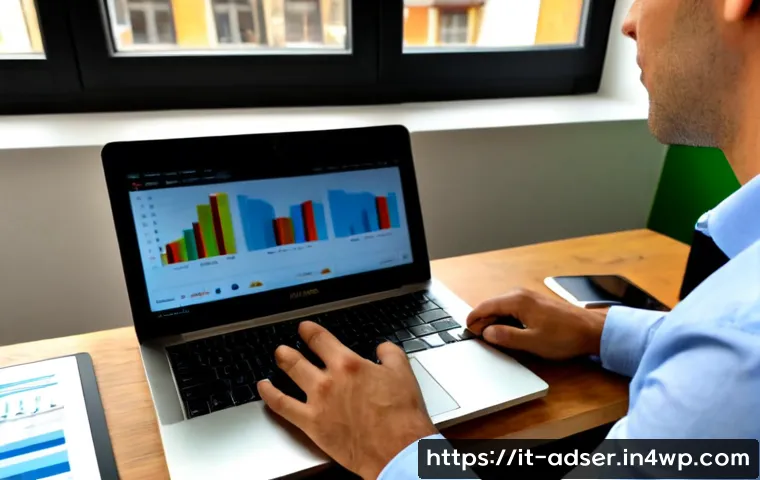 퍼포먼스 마케팅 성과 측정 도구 - Photorealistic performance marketing analytics workspace in Milan, Italy, showing a focused Italian ...